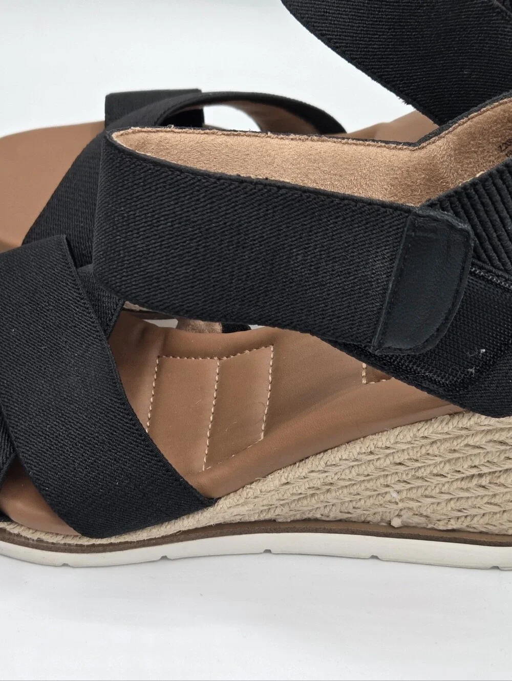 me too Black Elastic Crisscross Wedge Sandals